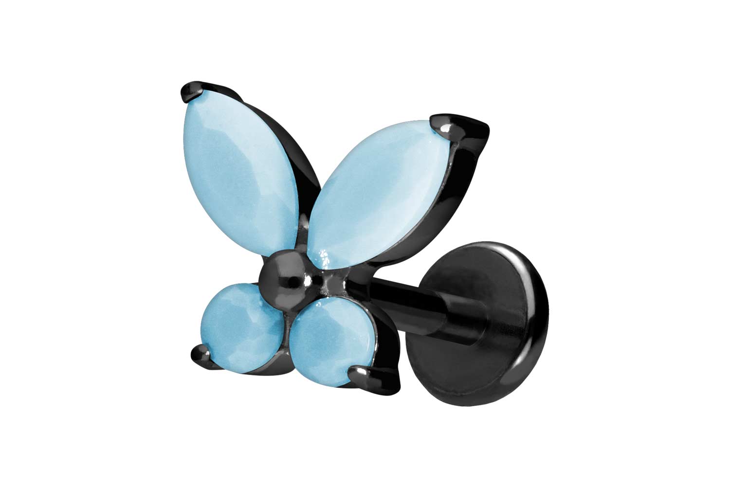 Titan Labret Piercing mit Push Fit SCHMETTERLING + SYNTHETISCHE TÜRKISE